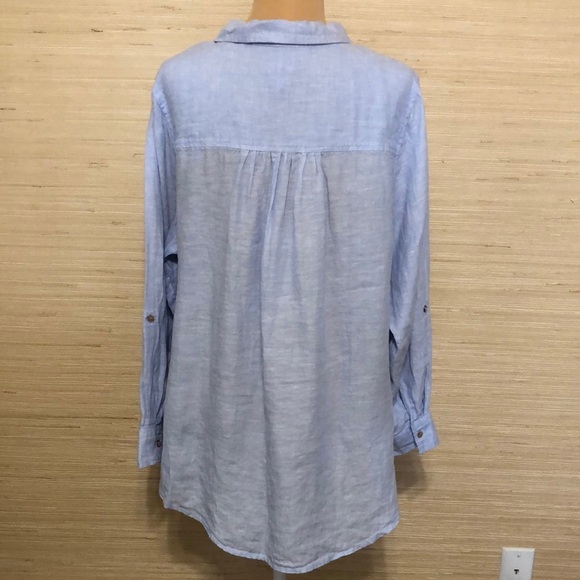 Sigrid Olsen Light Blue Linen Quarter Button-Up Lightweight Long Sleeve Top 1X - Picture 5 of 10